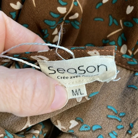 Brown floral long sleeve babydoll dress size medium large France CS - Picture 4 of 5